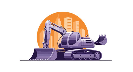 Fototapeta premium Flat vector illustration of an excavator with a rounded cabin, short boom arm