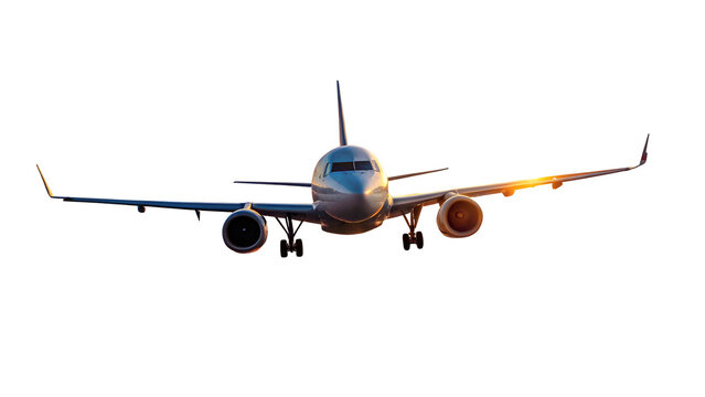 Commercial airplane gleaming in sunlight, ready for take off, perfect for travel and business themes, showcasing aviation and modern transportation solutions