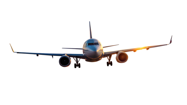 Commercial airplane gleaming in sunlight, ready for take off, perfect for travel and business themes, showcasing aviation and modern transportation solutions