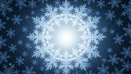 Snowflakes surrounding bright light in winter night