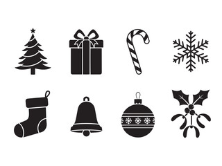 Christmas silhouette icons set. festive and holiday celebration symbols