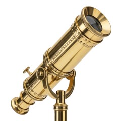 Antique brass telescope with intricate detailing isolated on white background