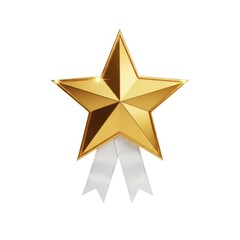 Shiny golden star award ribbon decoration isolated on white background
