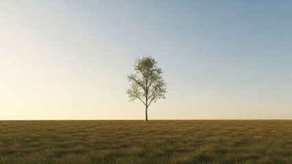 Solitary tree standing gracefully in a serene meadow at sunset casting soft shadows providing