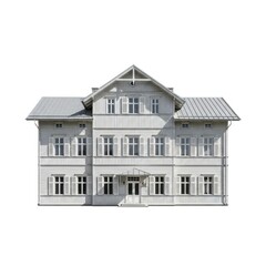 A detailed architectural illustration of a traditional wooden house isolated on white background