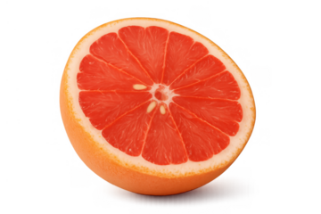 Half red grapefruit showing juicy pulp and segments, citrus fruit for healthy diet and vitamin c, transparent background