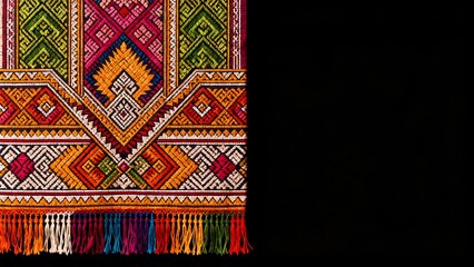 Authentic Balinese endek weaving pattern featuring cultural motifs and rich traditional colors ideal for ethnic design use