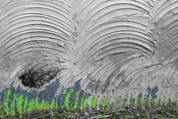 Concrete wall old texture with green paint on background