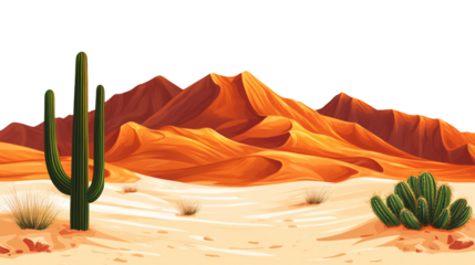 Vibrant desert landscape with saguaro cactus and sun-drenched dunes