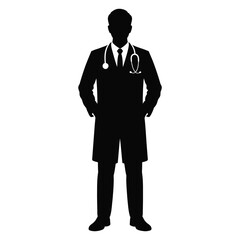 Silhouette of a doctor with stethoscope isolated on