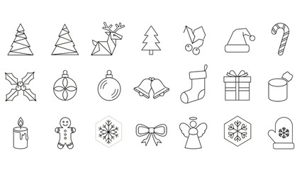 Fototapeta premium Festive Christmas Icons Outline Set for Holiday Designs