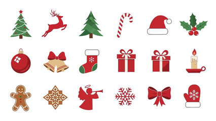 Festive Christmas Icon Collection Tree, Reindeer, Candy Cane, Presents, and Holiday Symbols