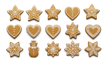 Gingerbread cookies set, stars, hearts, snowmen shapes