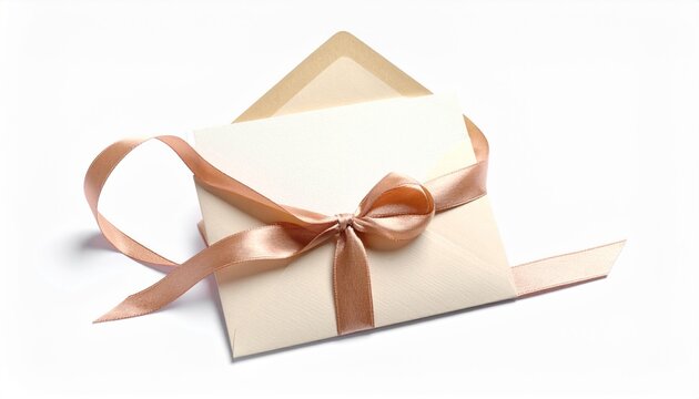 Elegant Gift Envelope with Ribbon and Satin Bow on White Background