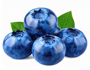 Fresh blueberries piled high with green leaves, vibrant