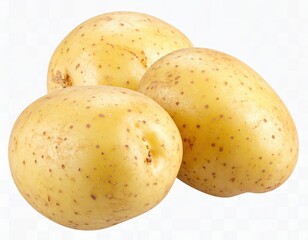 Three light-brown potatoes with small spots, close together