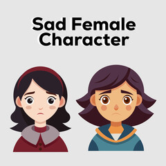 Sad Female Character Illustration Set