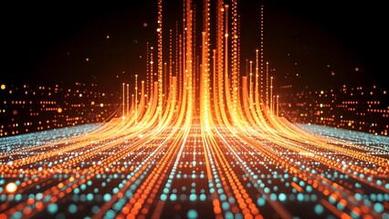 digital landscape with light cityscape data stream motion flow and particle matrix