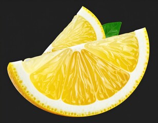Lemon slices overlap, yellow, juicy, with green leaf