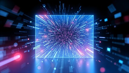 digital portal gateway panel screen with colorful electric light beam energy motion, sci-fi spectrum tunnel dimension