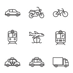 Outline Icons Set of Various Modes of Land, Air and Sea Transportation