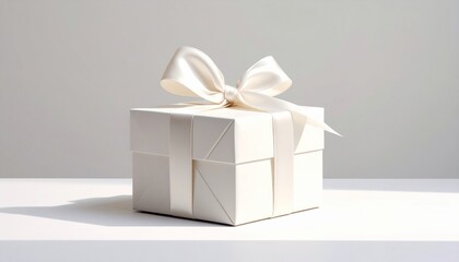 Obraz premium Elegant White Gift Box with Ribbon on Minimalist Table Setting
