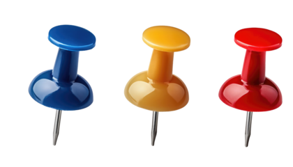Colorful Plastic Push Pins and Thumbtacks Isolated on White Background