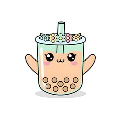 Bubble Tea Kawaii Character with Cute Expression
