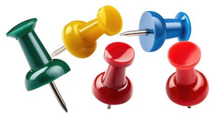 Colorful Plastic Push Pins and Thumbtacks Isolated on White Background