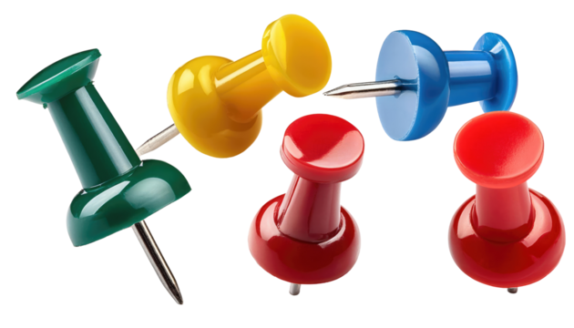 Colorful Plastic Push Pins and Thumbtacks Isolated on White Background