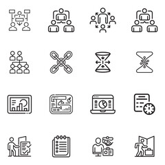 A comprehensive set of outline icons representing various organizational elements and concepts for professional design applications
