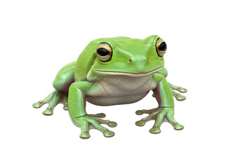 Obraz premium Detailed Photorealistic Green Tree Frog Isolated on Transparent Background with Bright Eyes and Textured Skin in Natural Lighting