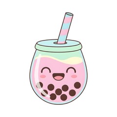 Kawaii Milk Tea Cup with Blue Straw