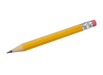 Detailed Realistic 3D Rendered Yellow Wooden Pencil With Pink Eraser And Graphite Tip Isolated On Transparent Background