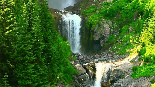 a video of lower Comet Falls in Mount Rainier National Park Washington State