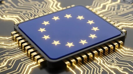 European union chip technology progress: illuminated circuit board animation - Powered by Adobe