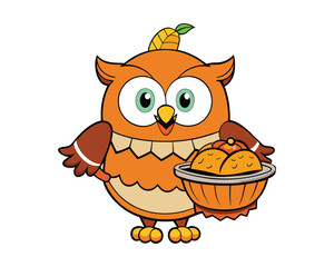 cute owl celebrating thanksgiving with pumpkin colorful cartoon vector illustration design