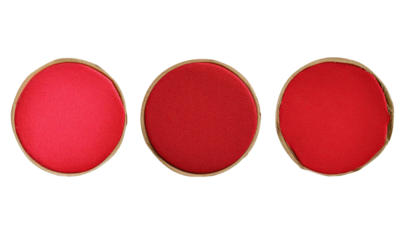 Set of Three Red Round Cosmetic Powder Pans Isolated on White Background