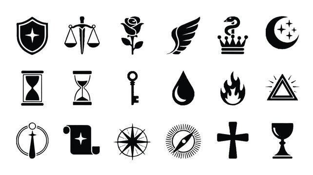 A collection of twenty ornate vitriol iconography elements featuring intricate designs and decorative flourishes suitable for graphic design projects