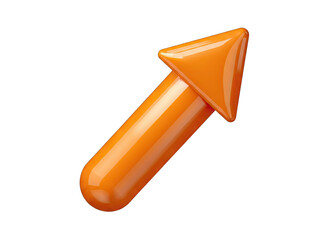 Glossy Orange Arrow Icon Pointing Upward and Forward on a Transparent Background 3D Rendered Graphic