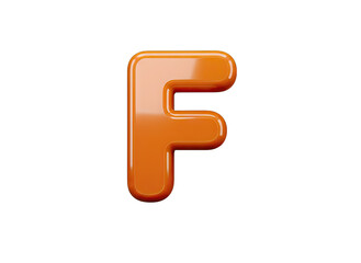 Glossy Orange Letter F Isolated on Black Background Shiny Smooth 3D Rendering Alphabet Character