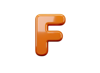 Glossy Orange Letter F Isolated on Black Background Shiny Smooth 3D Rendering Alphabet Character