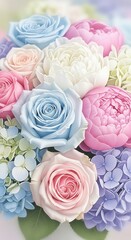 Delicate Pastel Bouquet with Roses and Hydrangeas for Celebratory Events