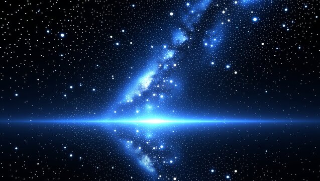 Deep space stars and blue nebula with light streak