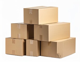 Fototapeta premium Stacked cardboard boxes, sealed. White background