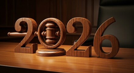 Wooden Gavel and Numbers Concept - Wooden gavel and numbers on table symbolizing legal concept