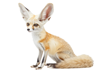 Adorable fennec fox with giant ears sits attentively, desert wildlife