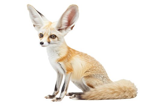 Adorable fennec fox with giant ears sits attentively, desert wildlife