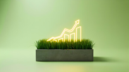 Dynamic visualization of a luminous upward trend graph integrated with vibrant natural elements, signifying progress, sustainability, and positive change in economic development