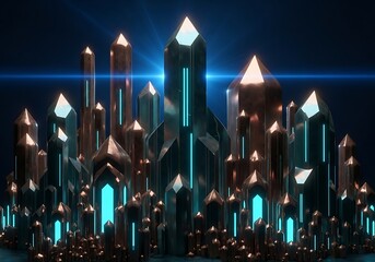 Futuristic crystalline city with luminous accents and geometrical form